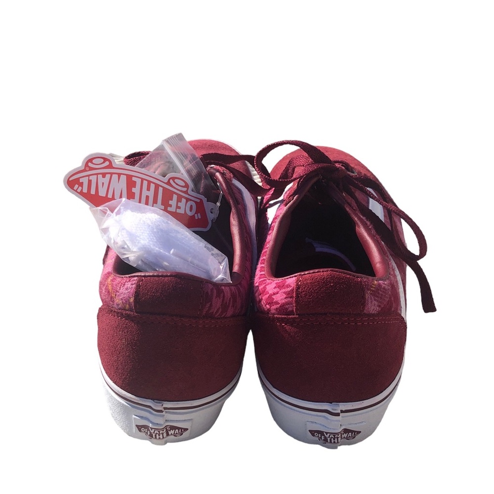 VANS WARD NWOB BURGUNDY MAROON AND WHITE PLAID SUEDE SNEAKERS - Picture 2 of 7